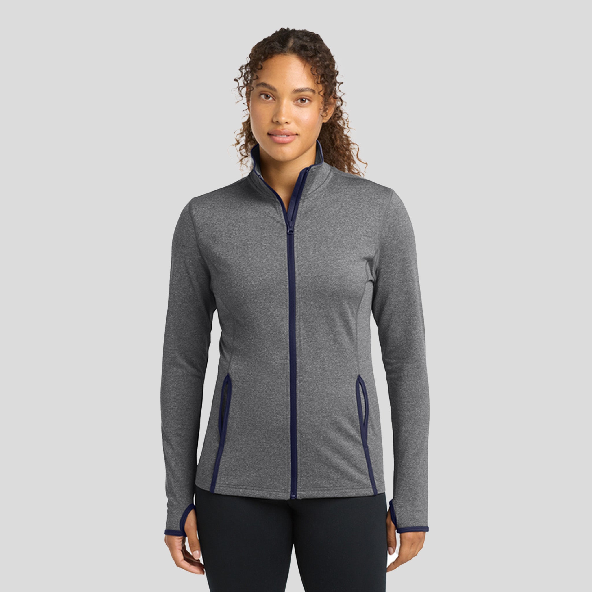 Women's Sport-Wick® Stretch Contrast Full-Zip Jacket | Charcoal Grey Heather/True Navy