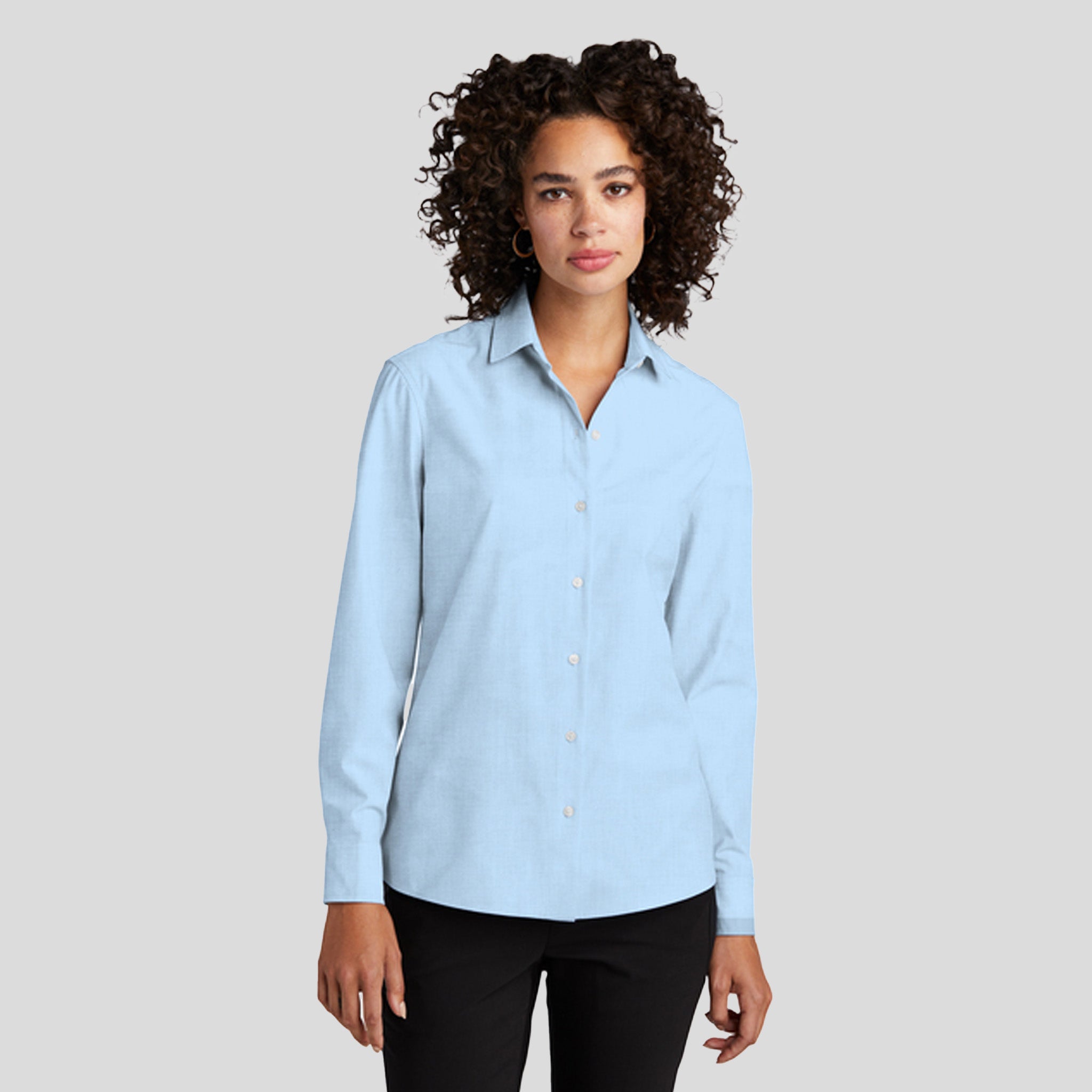 Women’s Long Sleeve Stretch Woven Shirt | Air Blue End on End