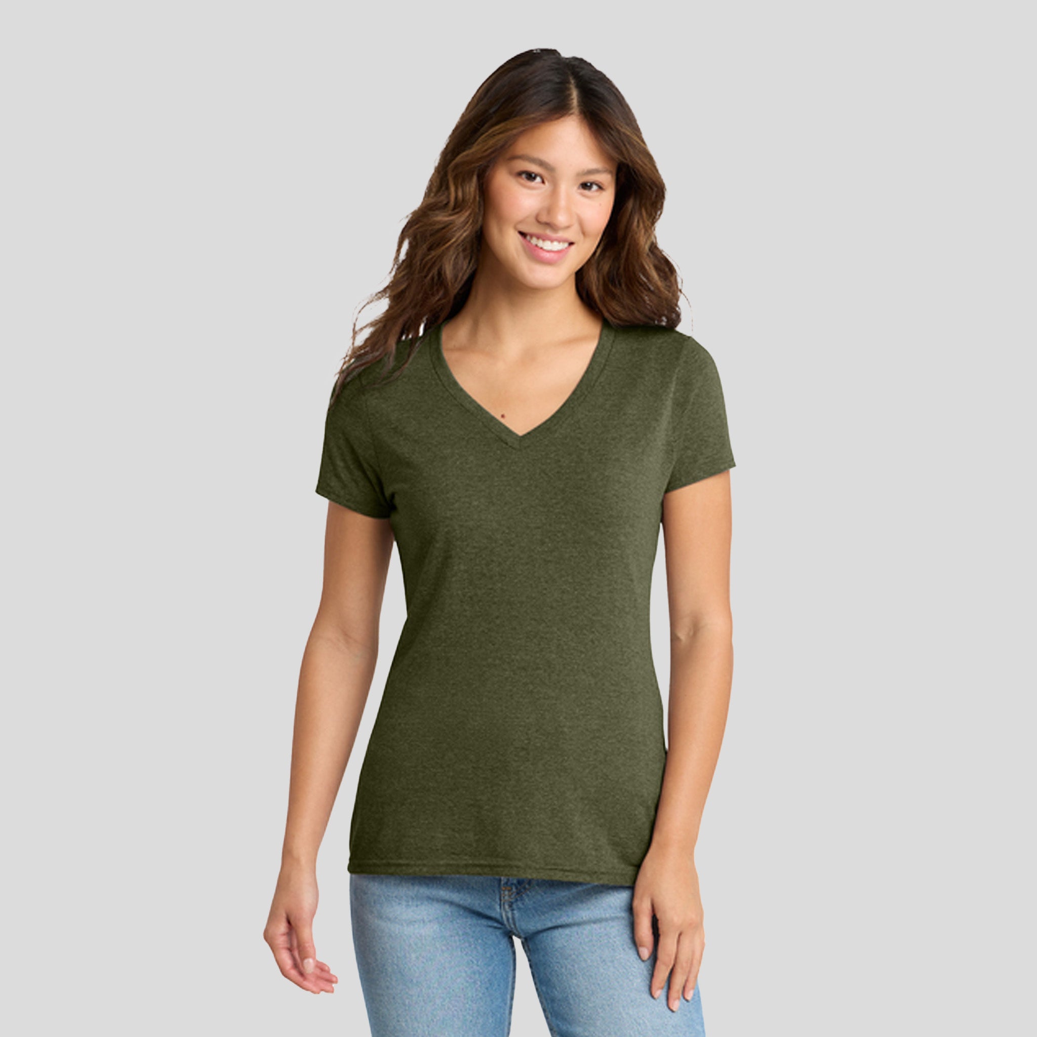 Women's Tri-Blend V-Neck Tee | Military Green Heather