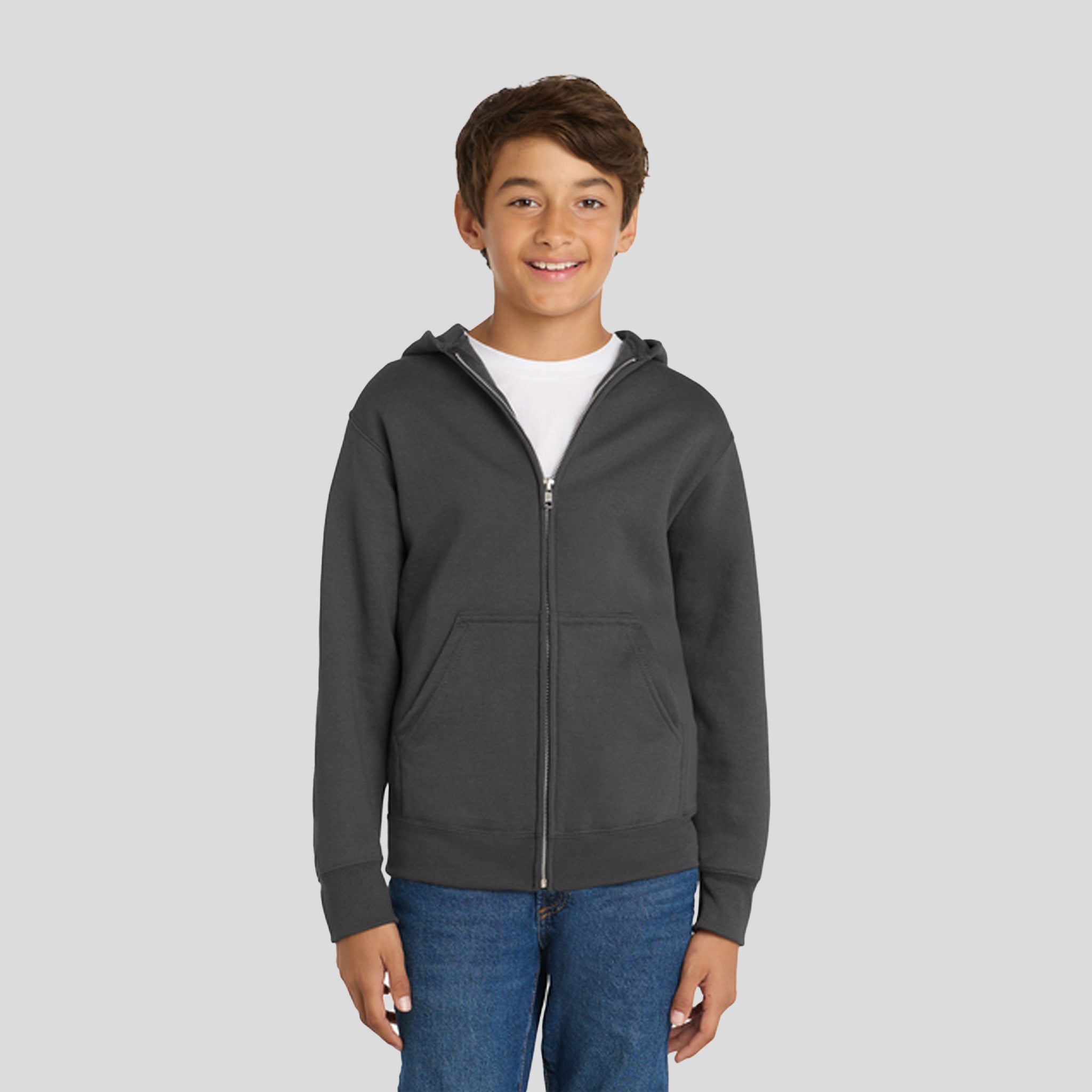 Youth Core Fleece Full-Zip Hooded Sweatshirt | Charcoal