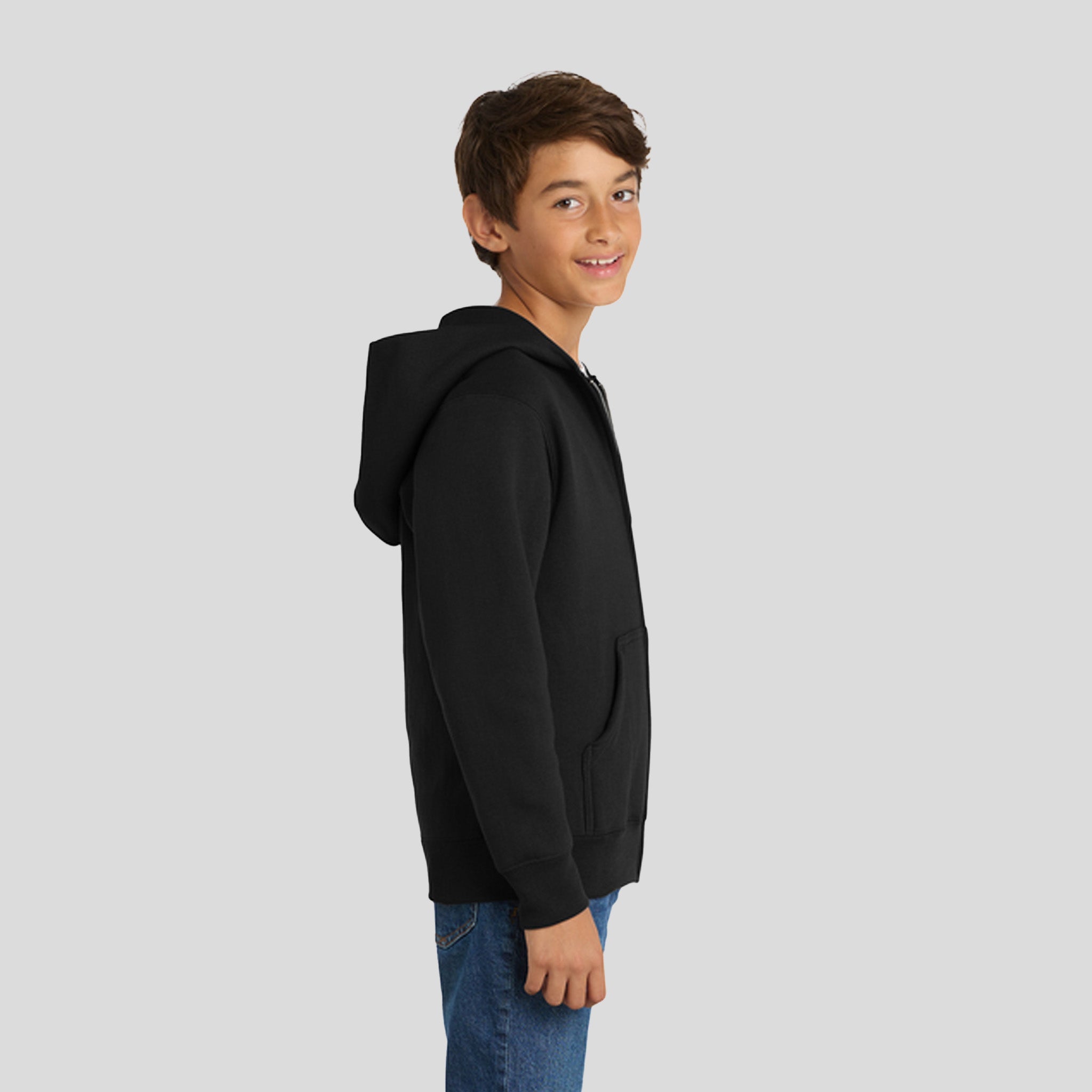 Youth Core Fleece Full-Zip Hooded Sweatshirt | Jet Black