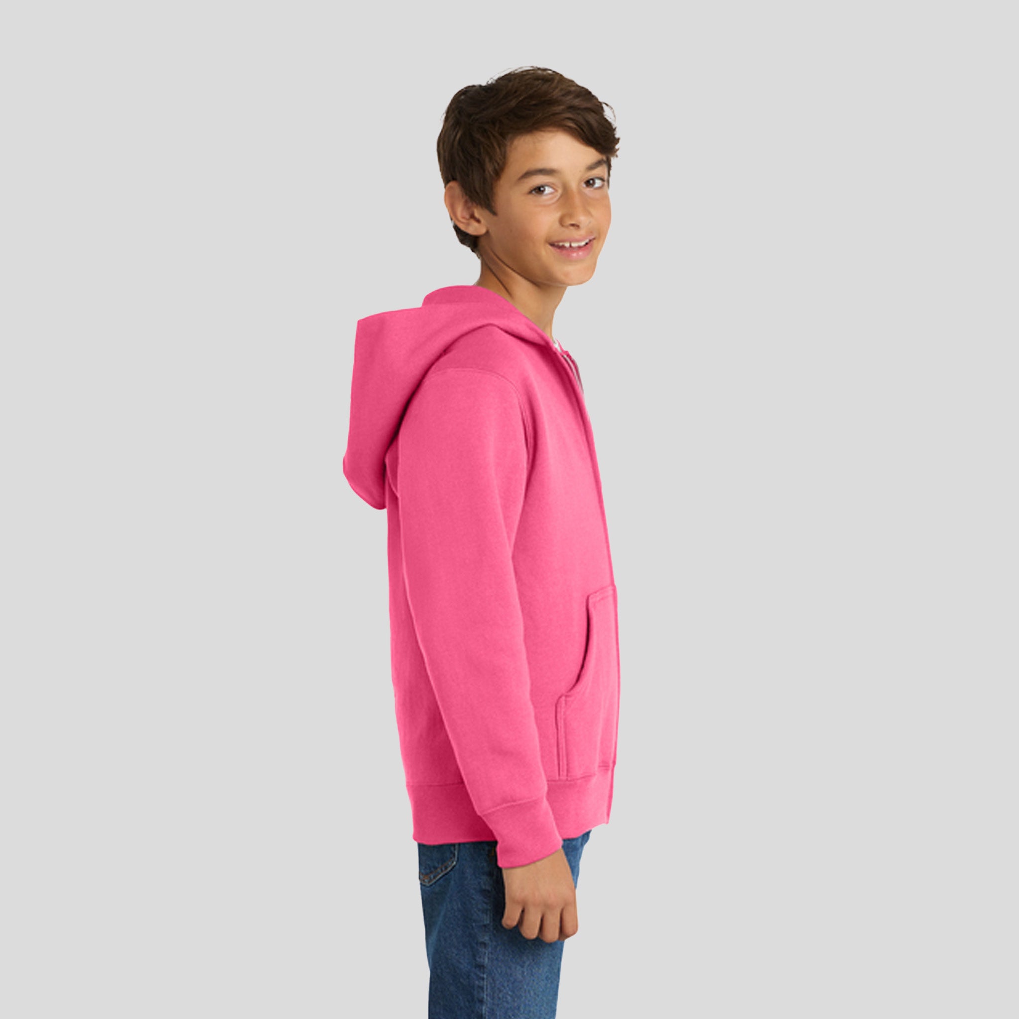 Youth Core Fleece Full-Zip Hooded Sweatshirt | Neon Pink
