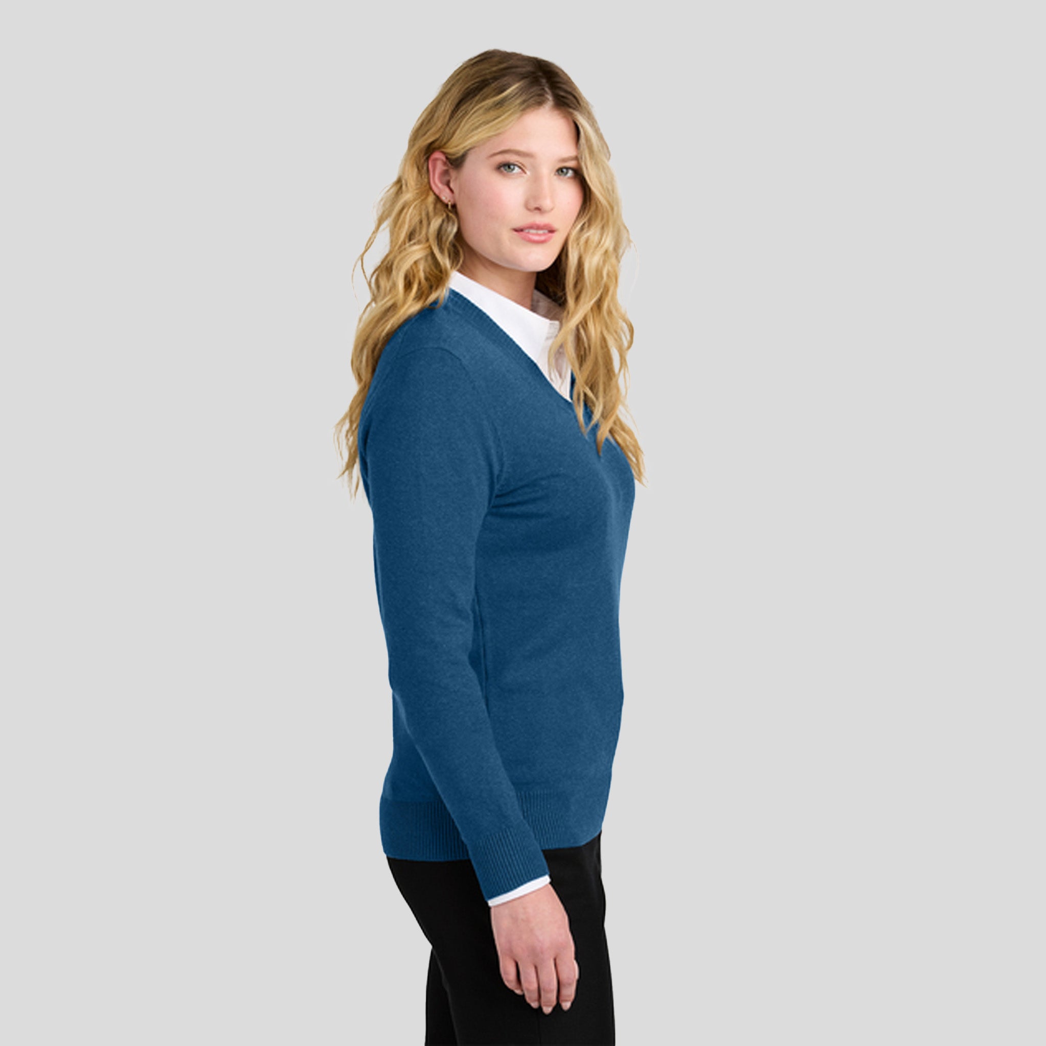 Women’s Easy Care V-Neck Sweater | Aegean Blue Heather